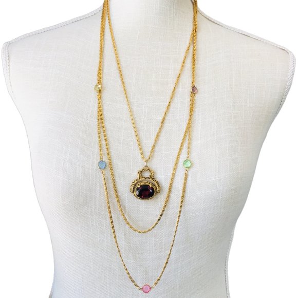Goldette Vintage Signed 3 Strand Spinner Necklace - Picture 1 of 9
